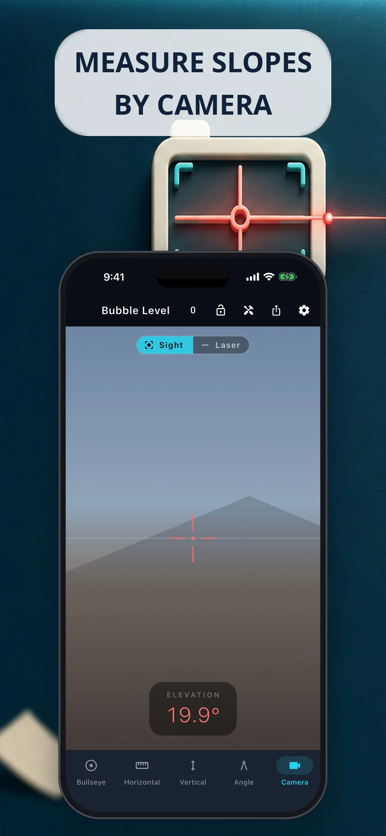 Camera-assisted level for aligning an object in the viewfinder