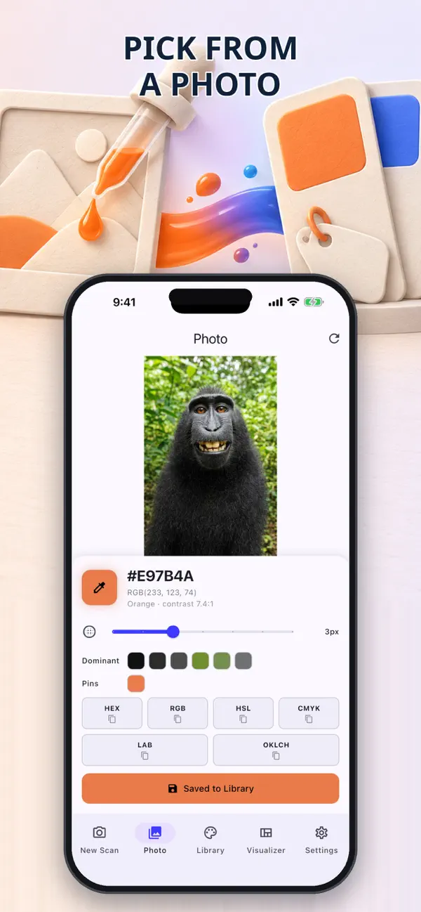 Photo color sampling with selectable points and extracted shades