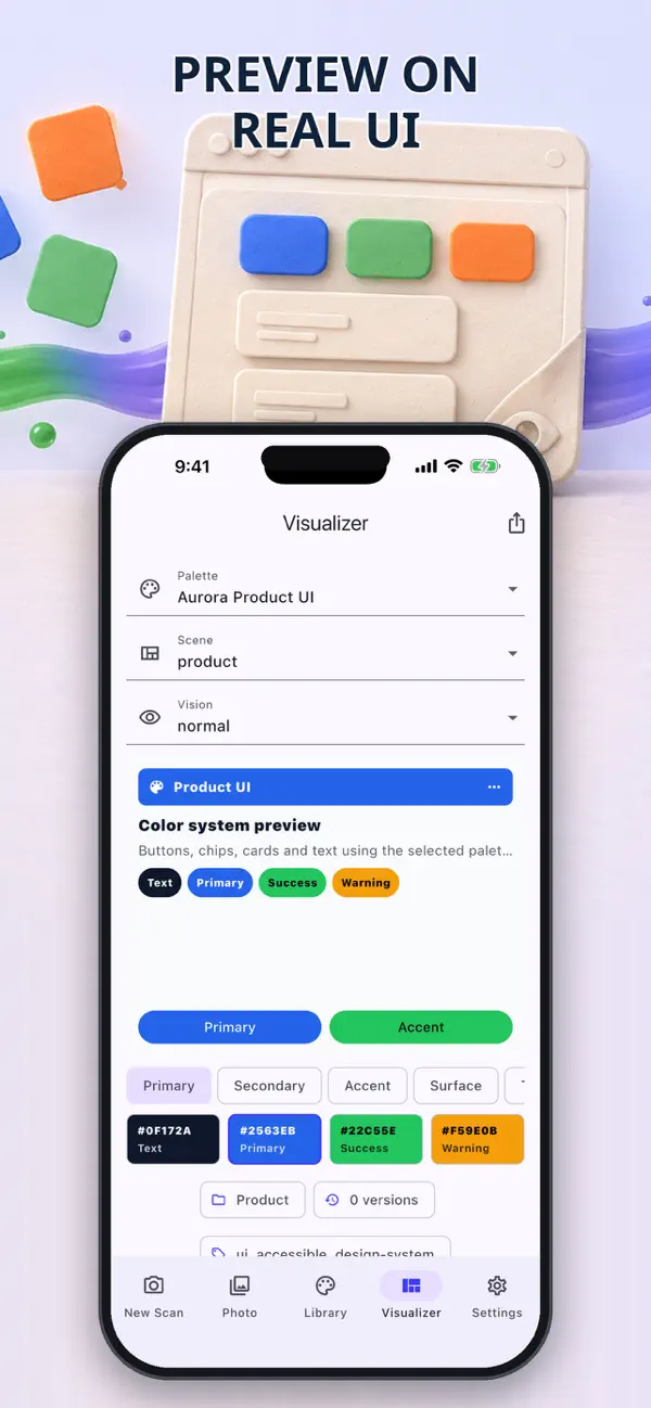 Visualizer previewing a saved palette on an interior scene