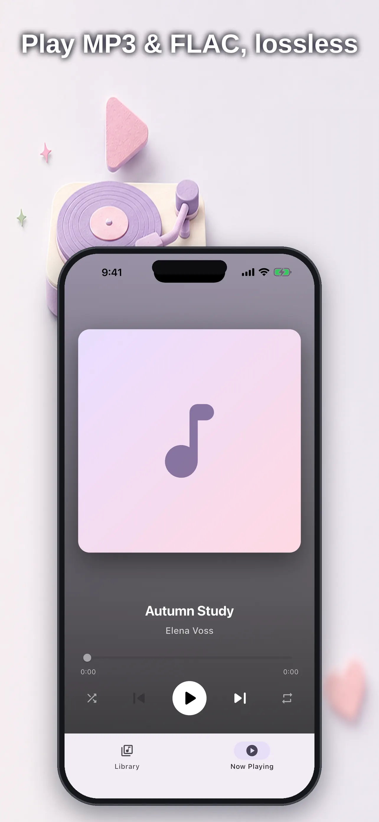 Now playing screen with album artwork and playback controls