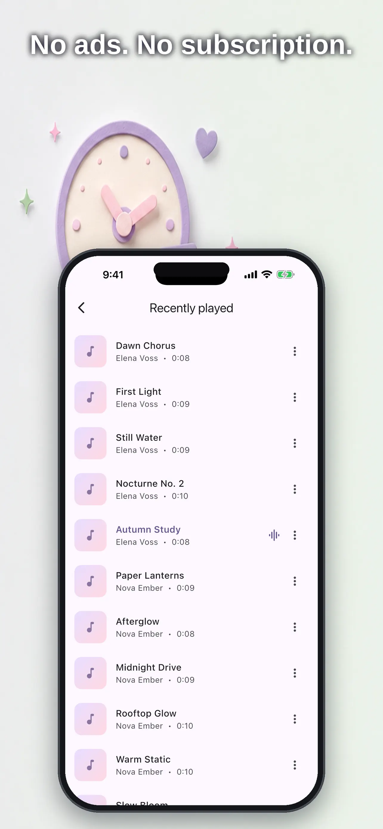 Recently played tracks list from the local music library