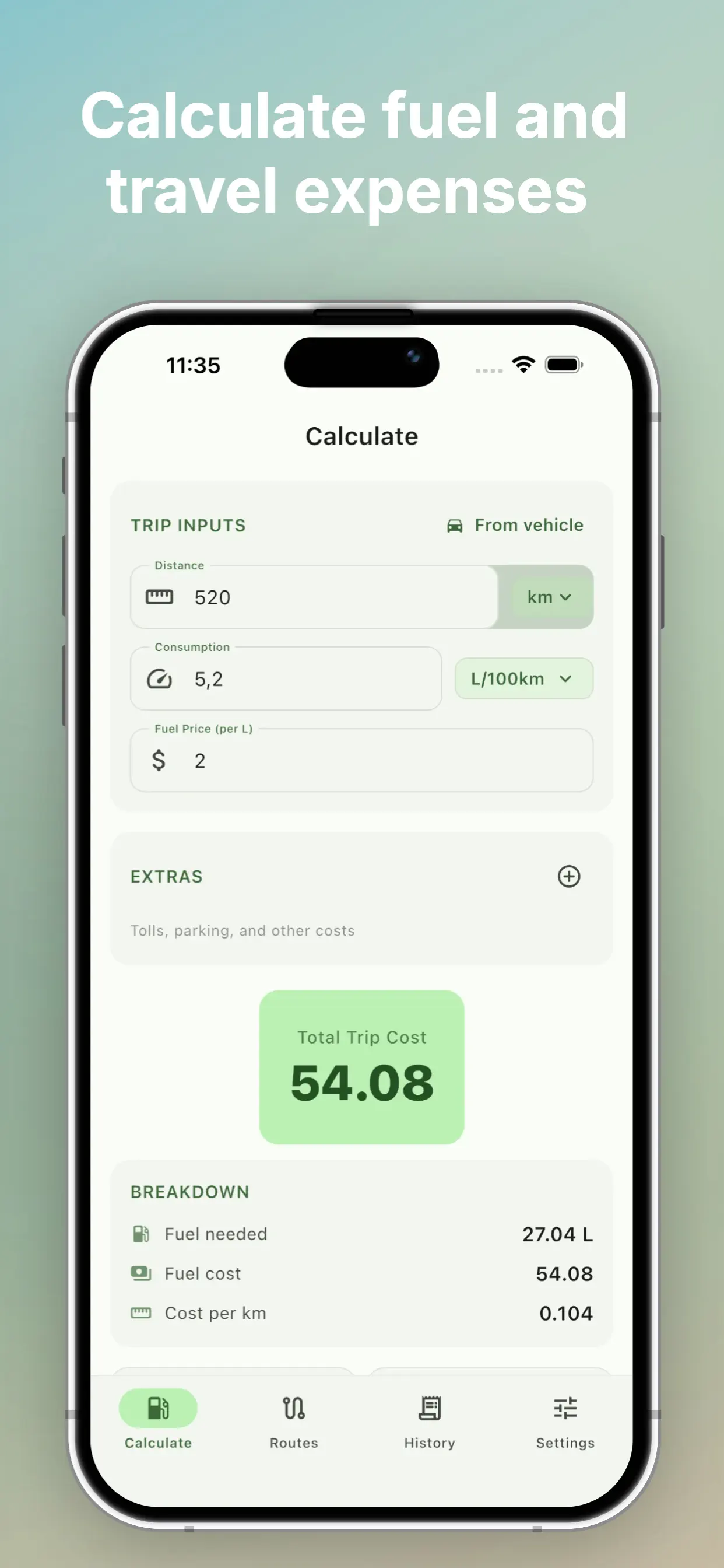 Cost split screen for dividing fuel expenses between passengers