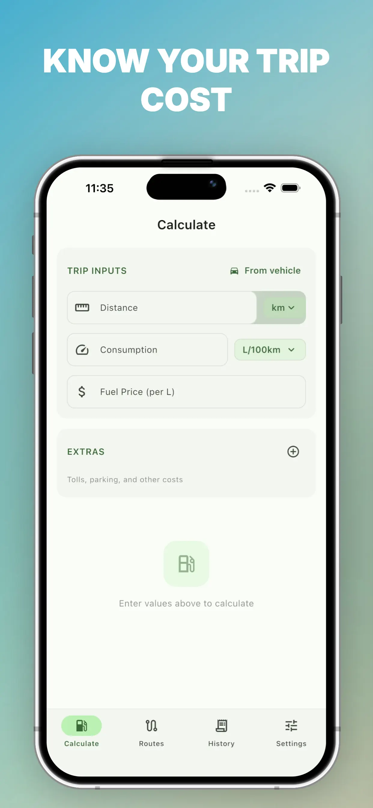 Saved vehicle details for repeated trip calculations