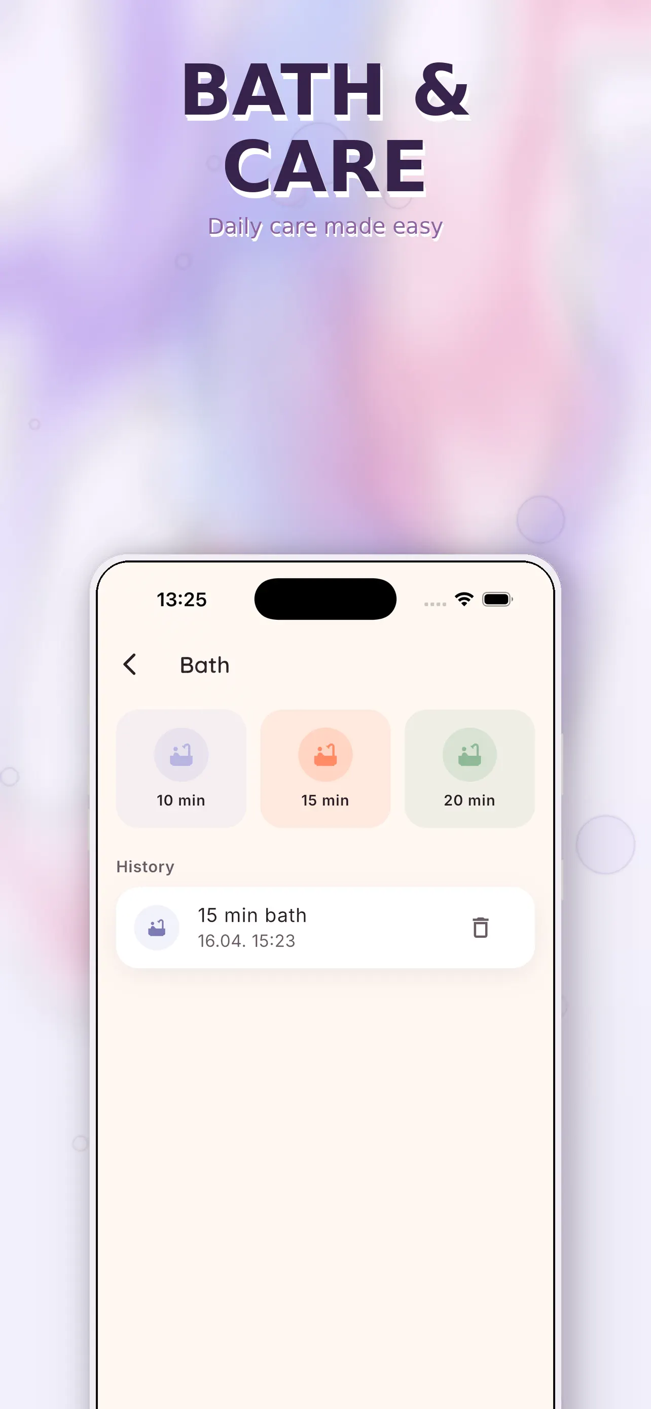 Bath log for tracking baby bath times and care notes