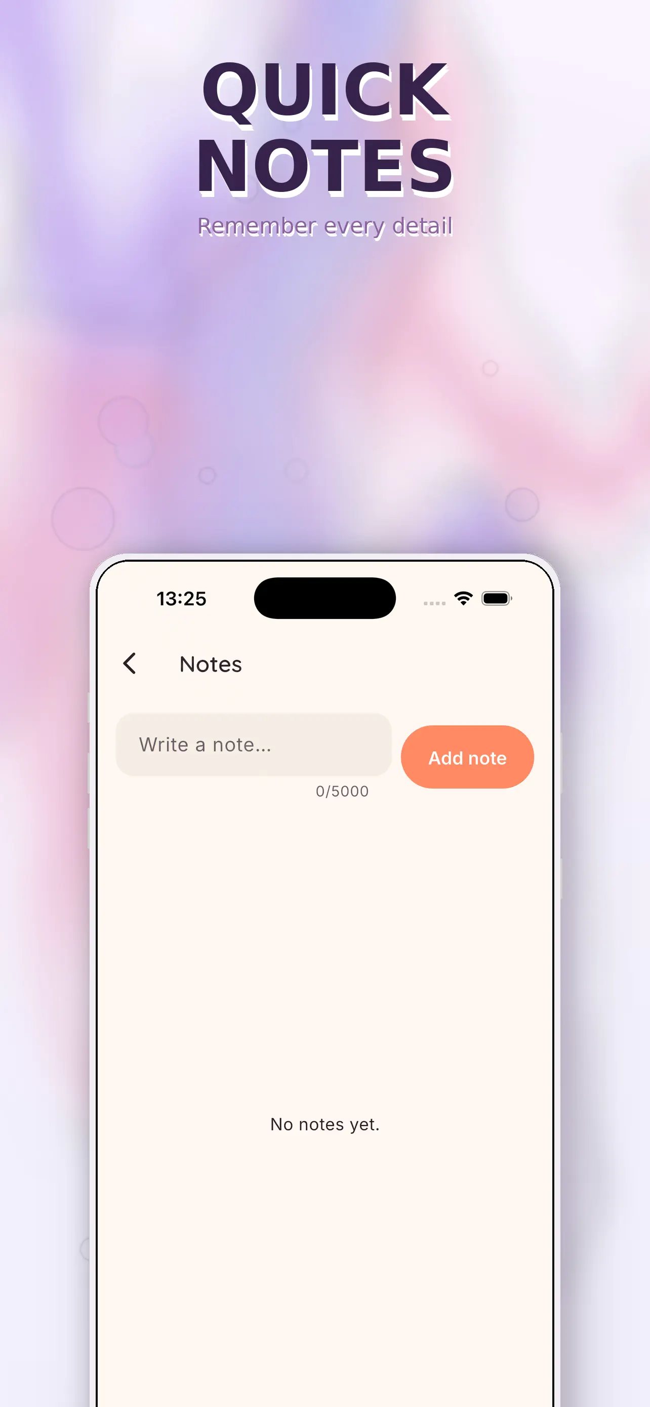 Notes log for saving care observations and journal entries
