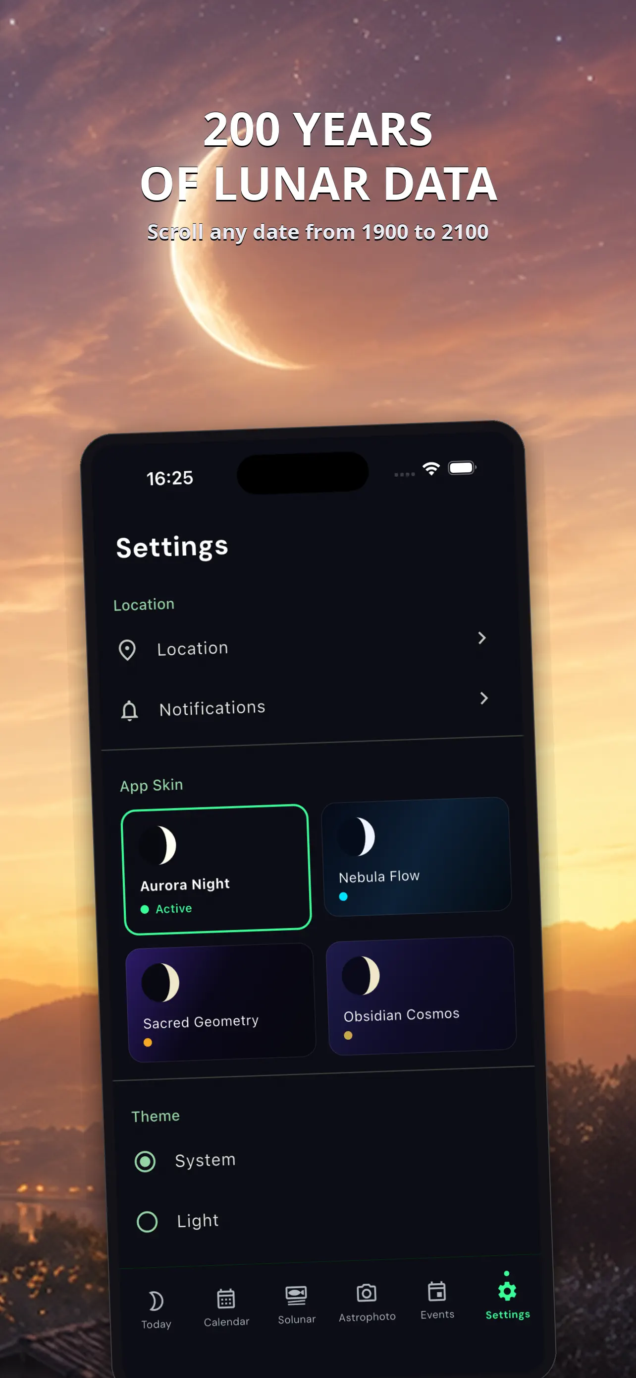Settings for location and lunar calendar preferences
