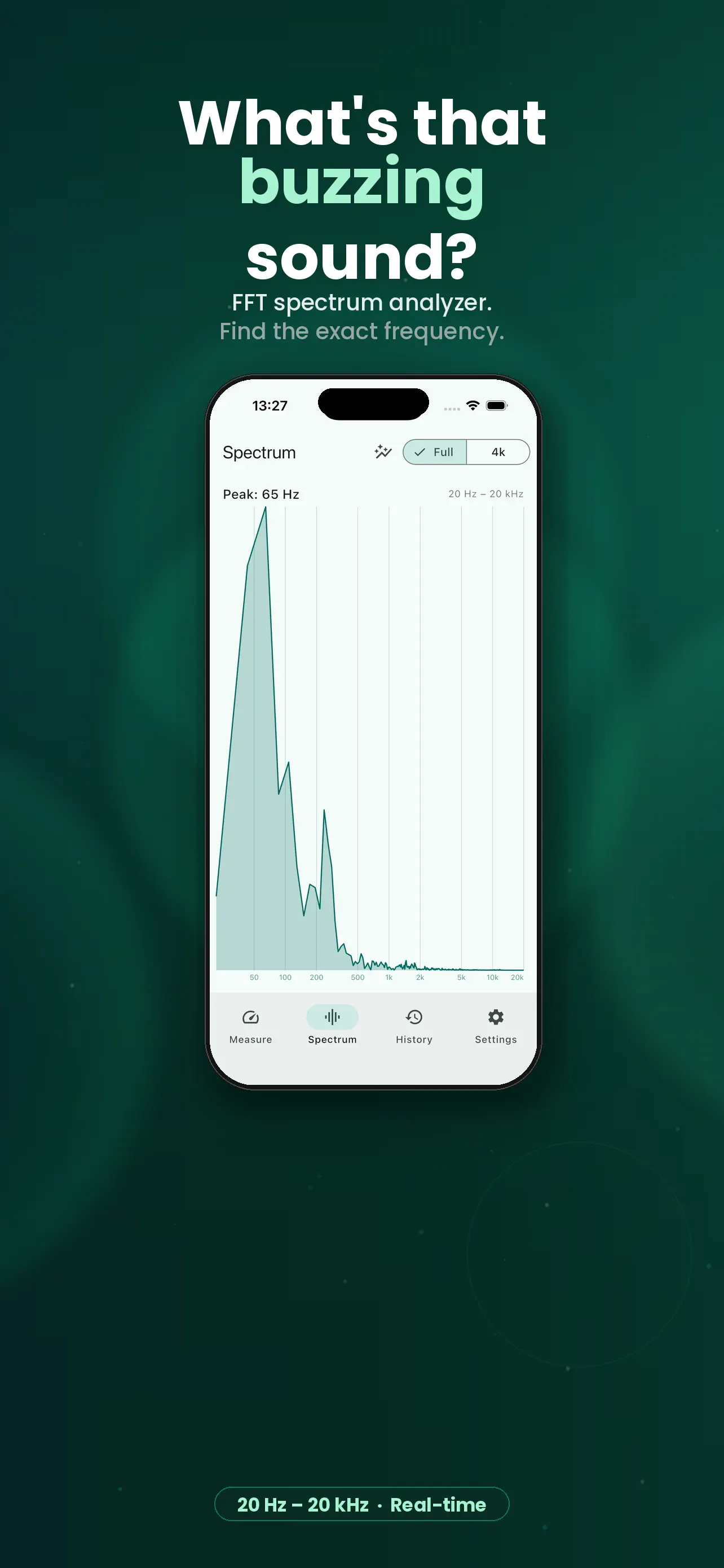 Frequency spectrum view showing sound peaks by frequency