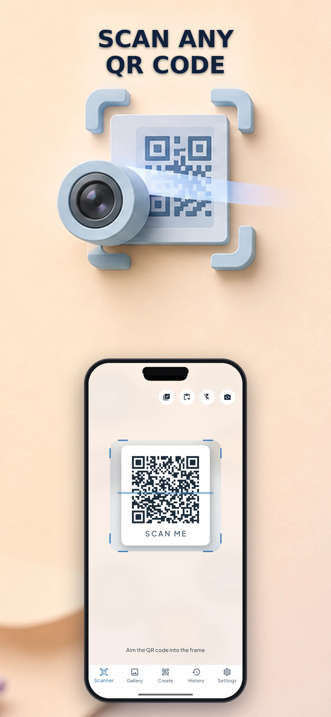 Camera scanner ready to read a QR code or barcode