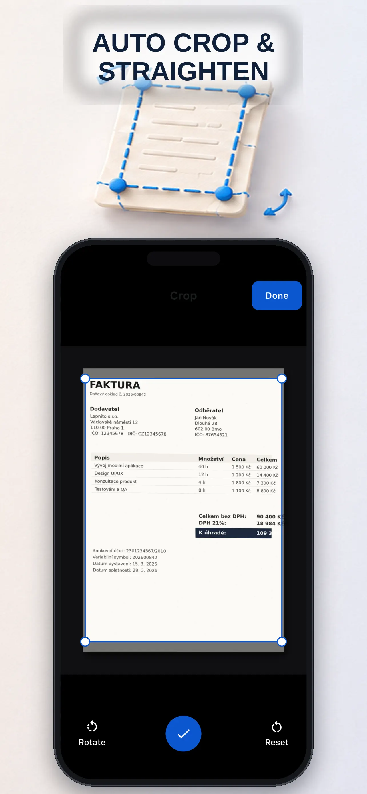 Crop controls for adjusting document edges and perspective