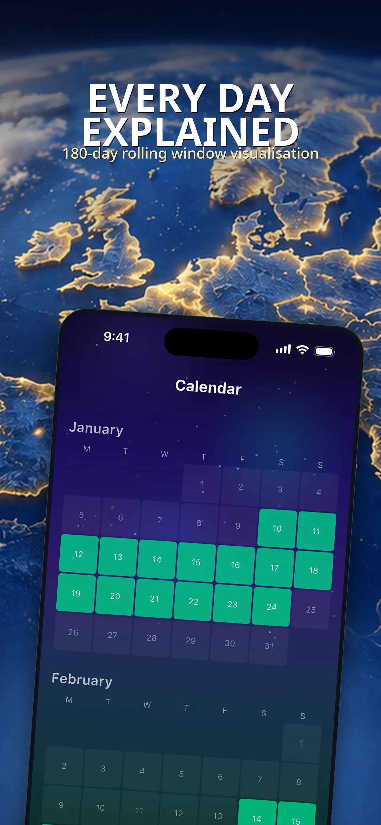 Stay calendar with a rolling 180-day overview