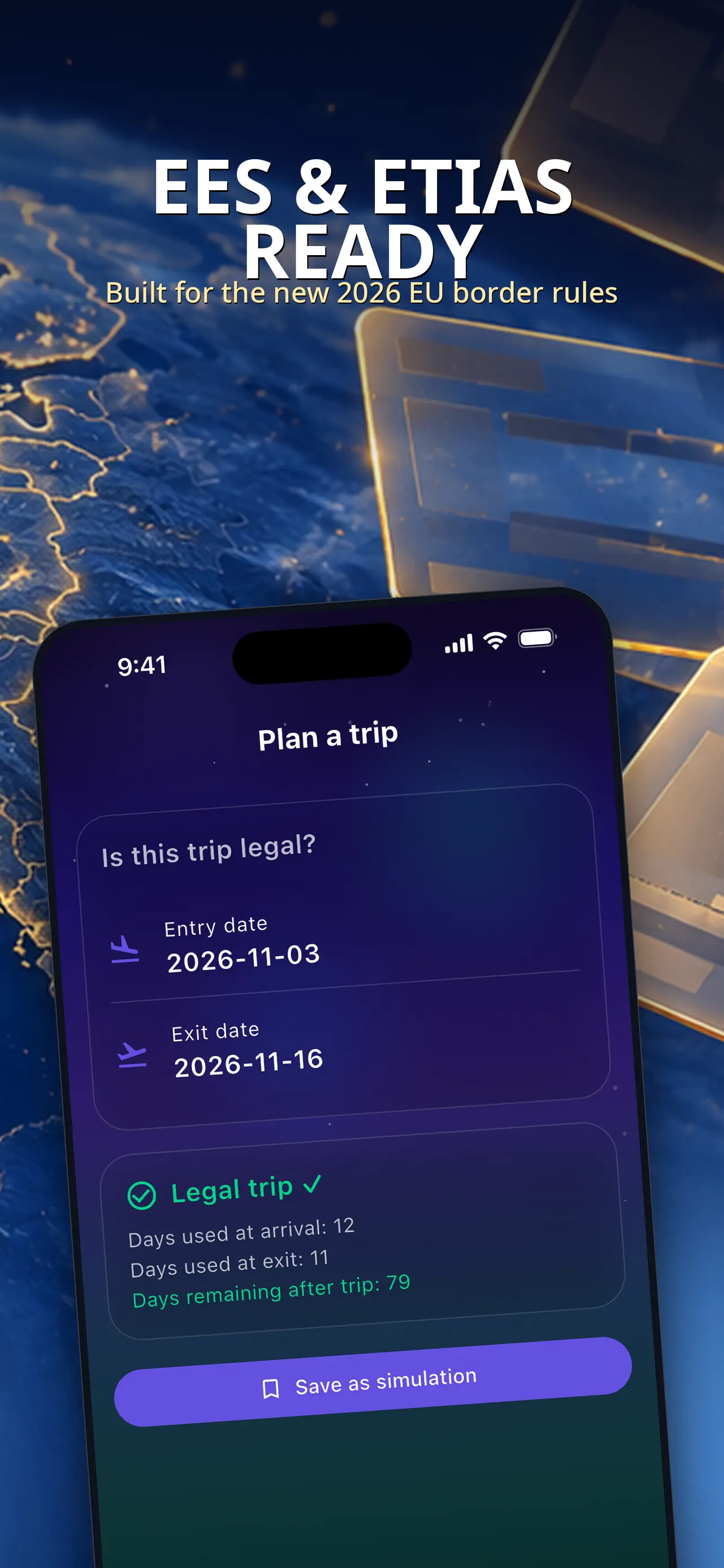 Trip planner for checking a planned stay against the 90-in-180 rule